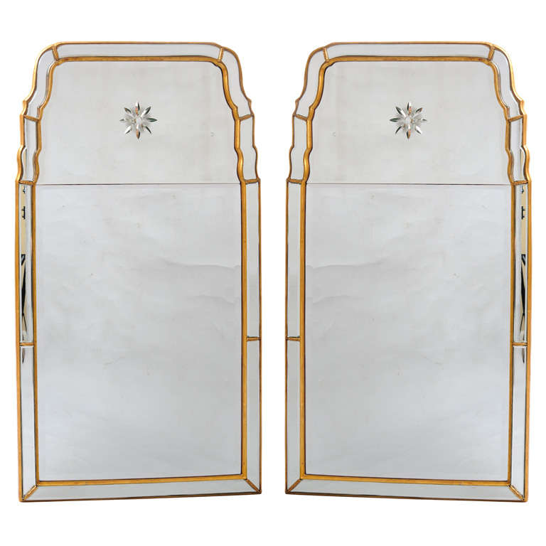 Pair of Mirrors with Etched Star Pediment