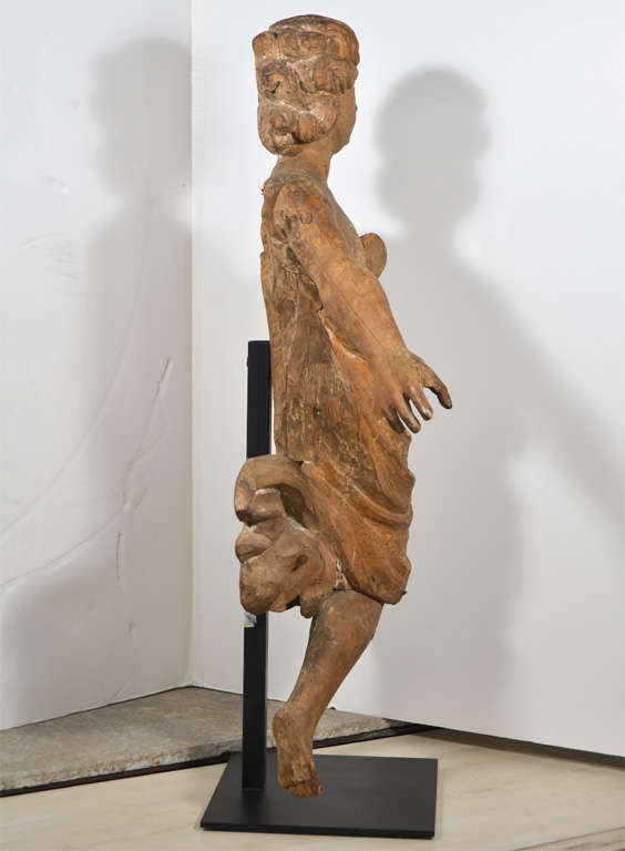 Iron 18th Century Carved Wooden Angel For Sale