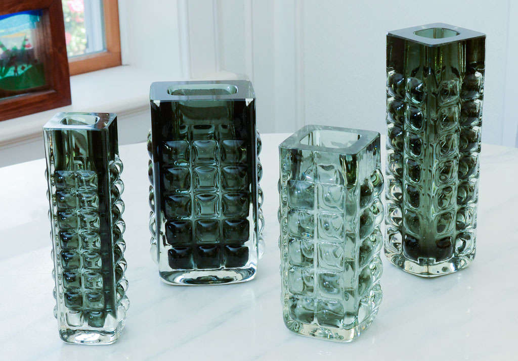 Group of Four West German Block Glass Vases