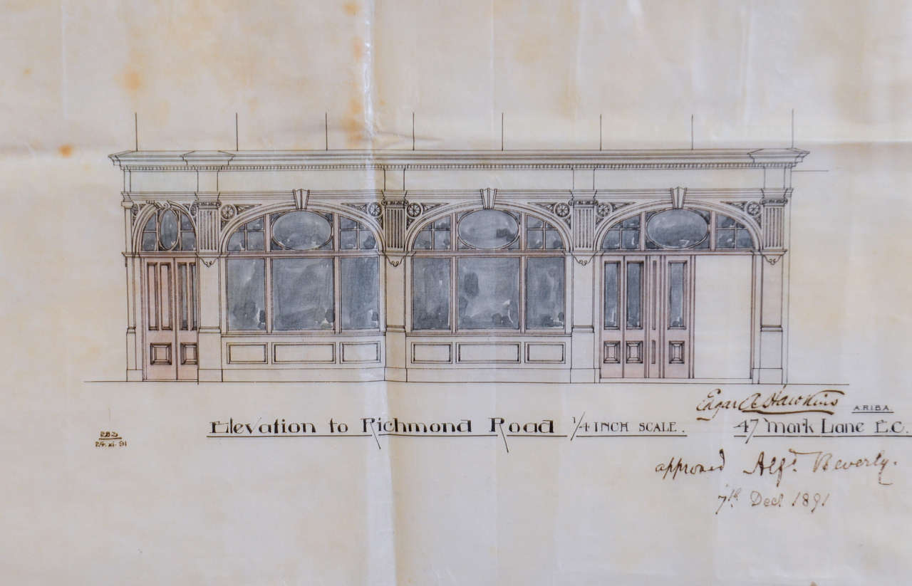 Glass Original English Architectural Drawings c 1891