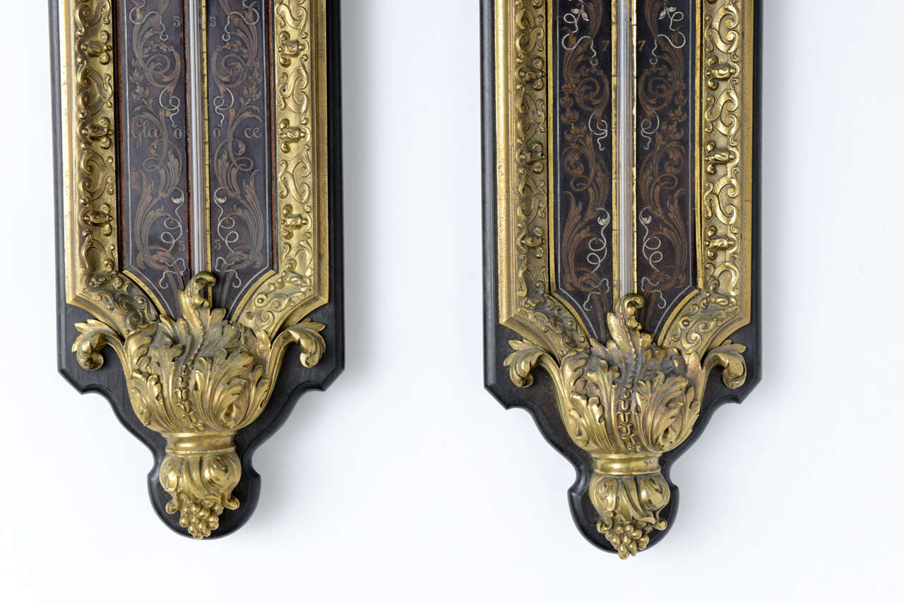 Napoleon III Gilt Bronze & Boulle Barometer & Thermometer Gervais Durand In Good Condition For Sale In Miami, FL