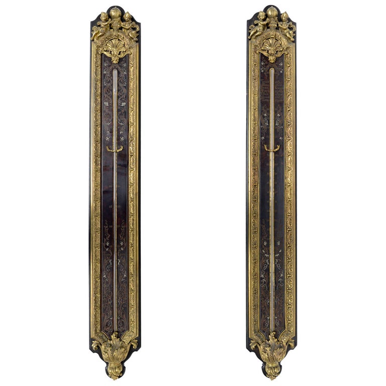 Napoleon III Gilt Bronze & Boulle Barometer & Thermometer Gervais Durand For Sale