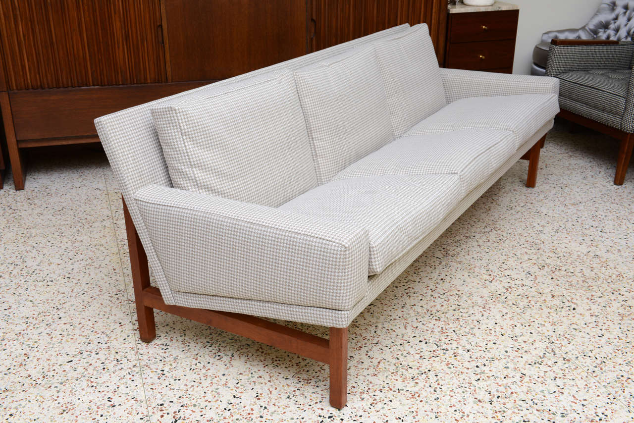 Fine Houndstooth Danish Wegner Style Three Seat Sofa In Excellent Condition In Miami, FL