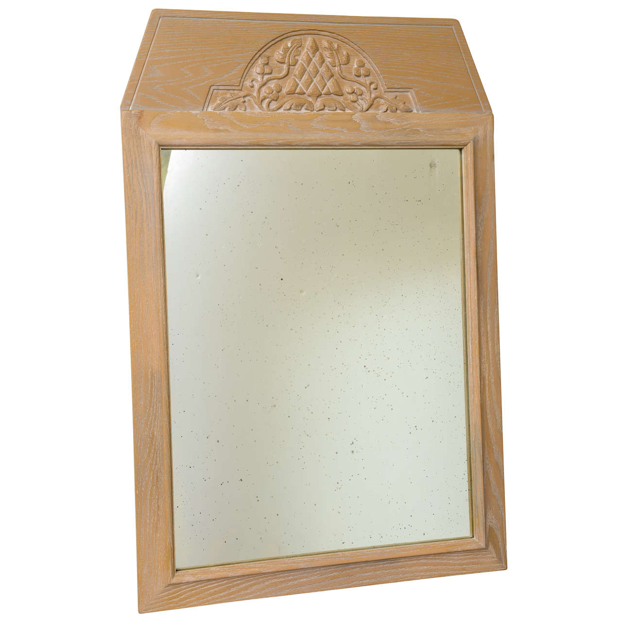 1940 Modern Arts & Craft Style Carved Cerused Oak Mirror by Jamestown Lounge Co.