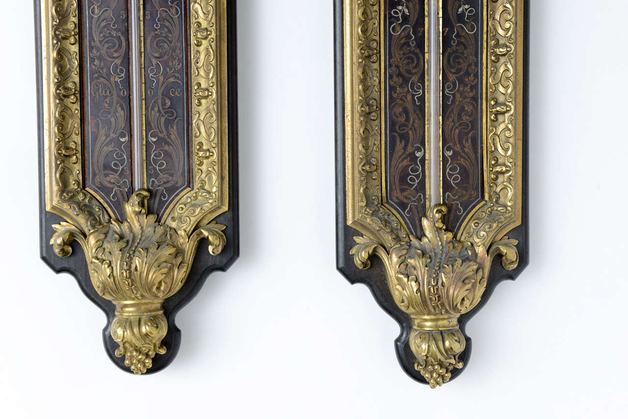 Napoleon III Gilt Bronze and Boulle Barometer and Thermometer Gervais