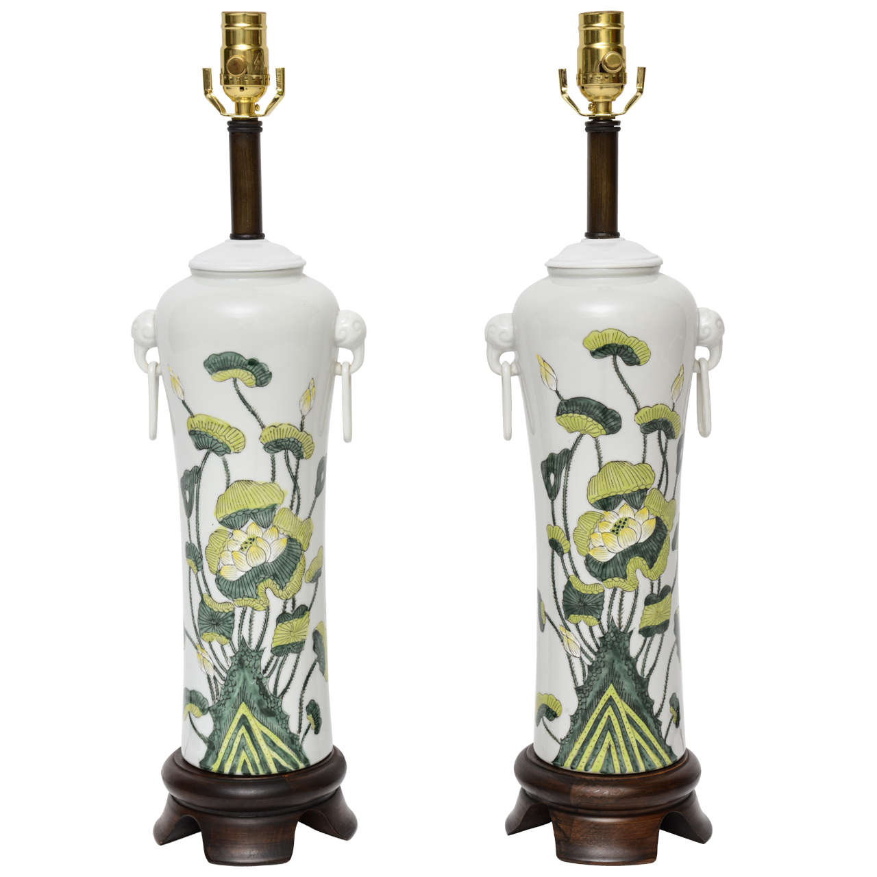 1960s Japanese Porcelain Lotus Flower Vase Form Table Lamps at 1stDibs