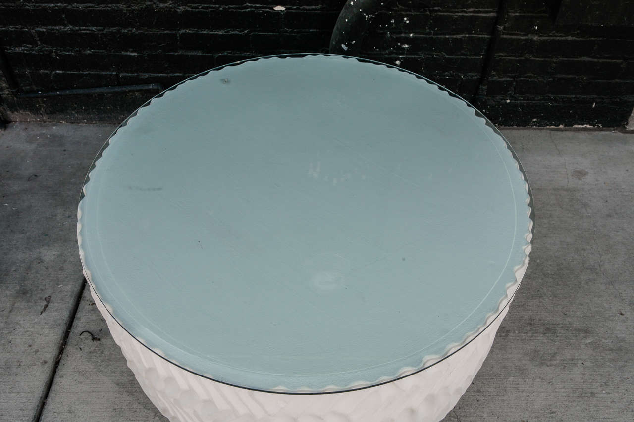 Glass 1970's White Plaster Round Coffee Table