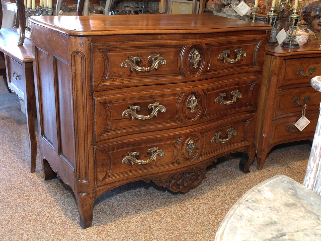Louis XV Carved Walnut Serpentine Commode