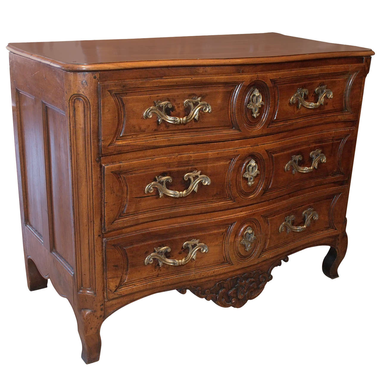 Louis XV Carved Walnut Serpentine Commode For Sale