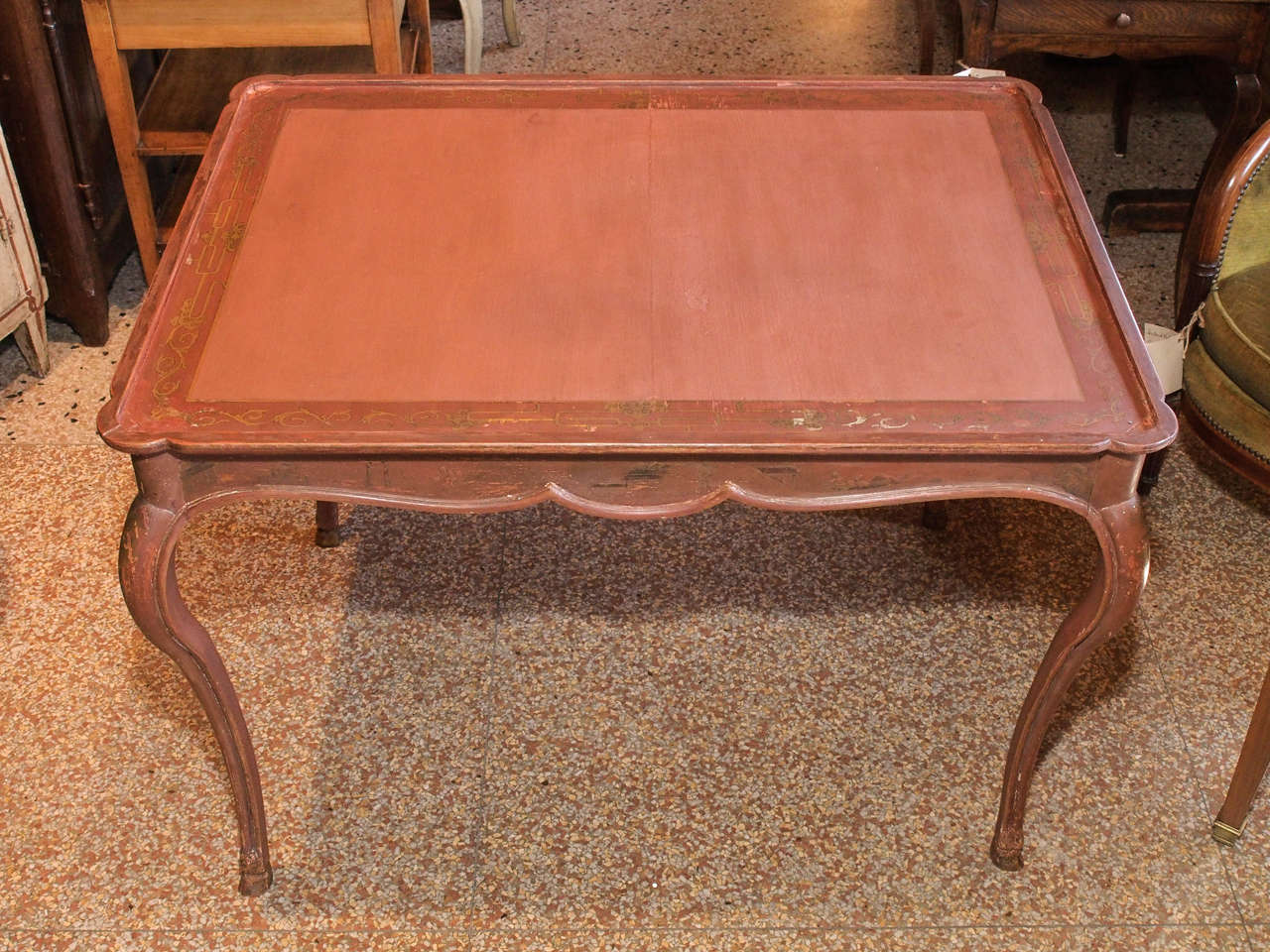 Mid-Century Modern Jansen Style Chinese Red Table For Sale