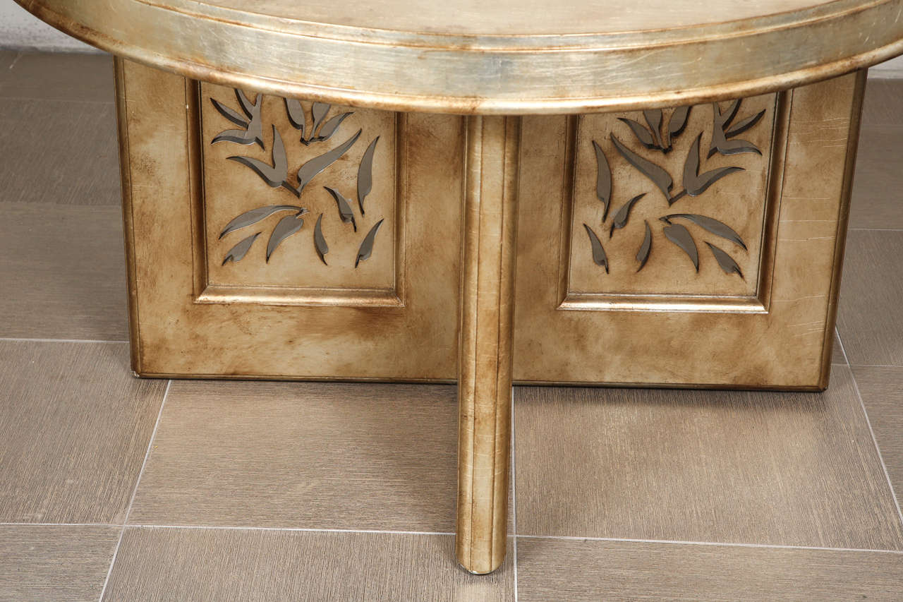 Hollywood Regency Round diining table with four chairs with pierced bamboo motif by James Mont