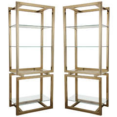 Pair of Impressive Brass and Glass Etageres.