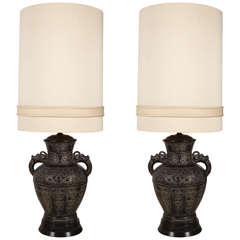 Impressive pair of Marbro lamps in the style of Chinese bronzes