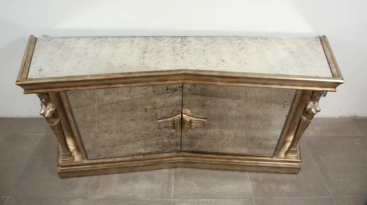 Glamorous Mirrored Cabinet with Caryatids by James Mont For Sale 2