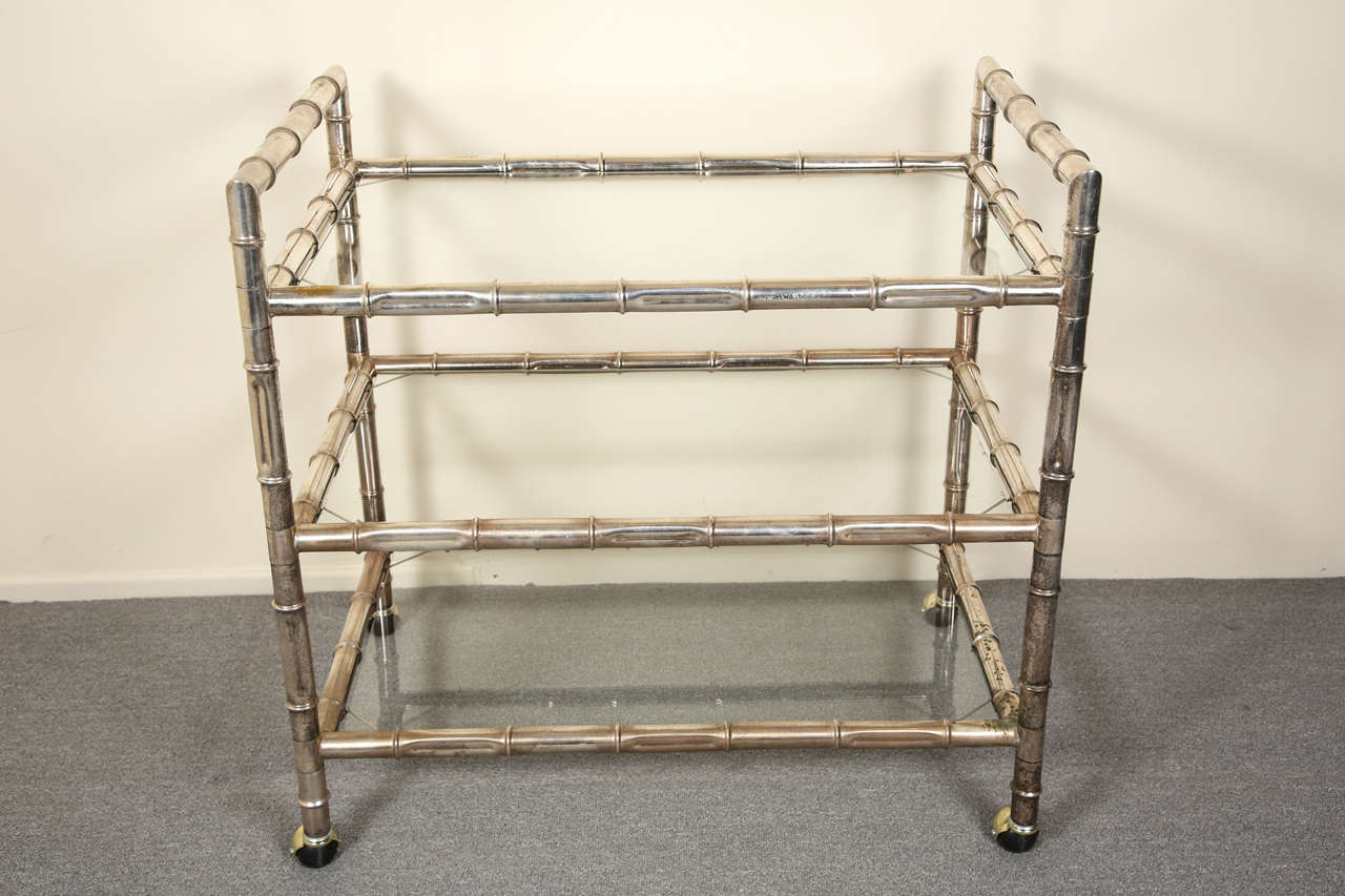 Bamboo Style Metal Bar Cart In Good Condition In New York, NY