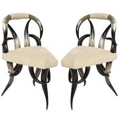 Vintage Pair of American Steer Horn Chairs