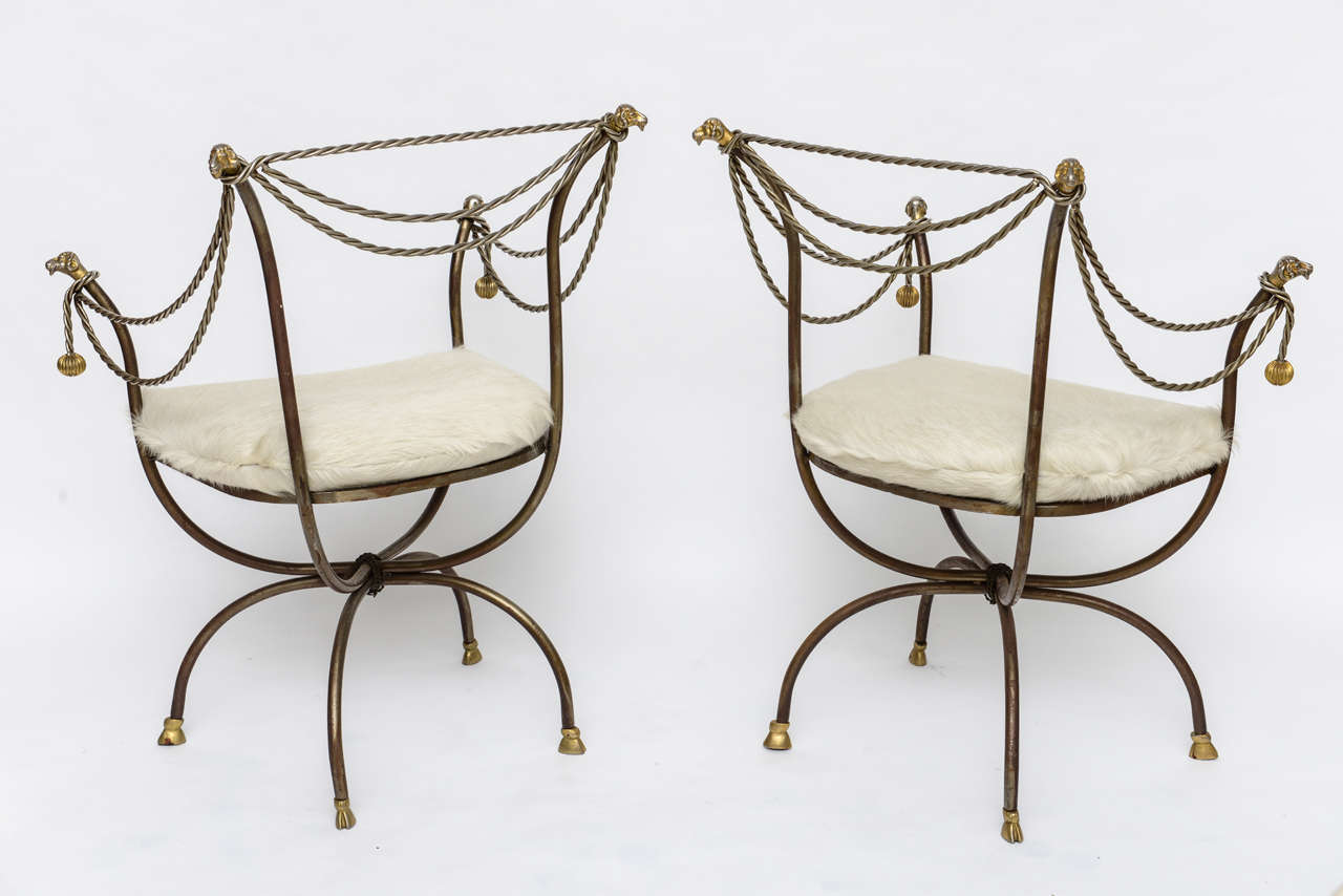 Mid-20th Century Pair of Steel and Brass Campaign Chairs