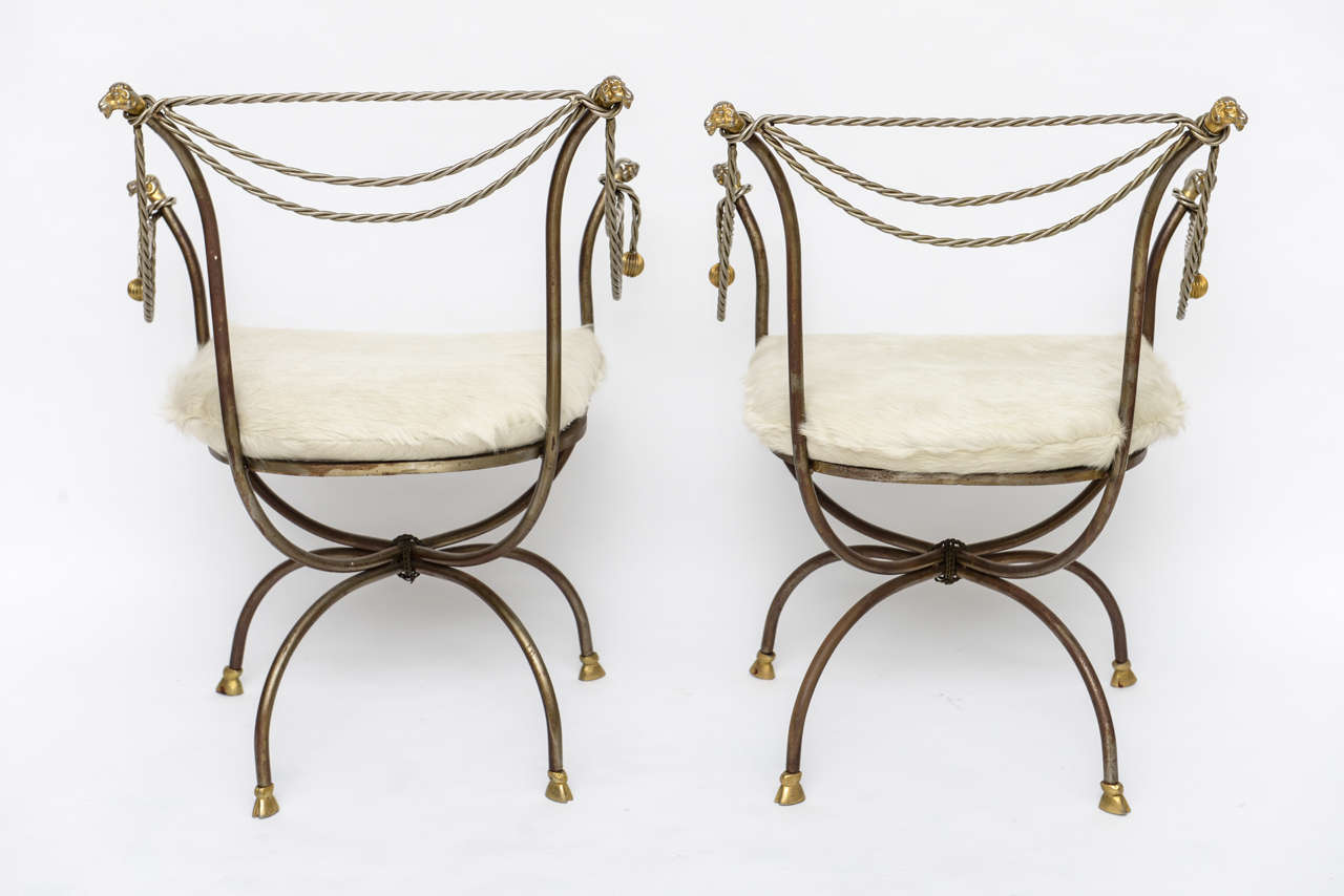 Pair of Steel and Brass Campaign Chairs 1