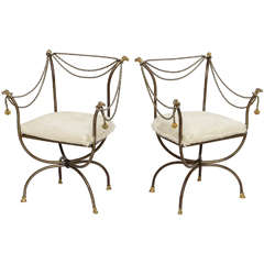 Pair of Steel and Brass Campaign Chairs
