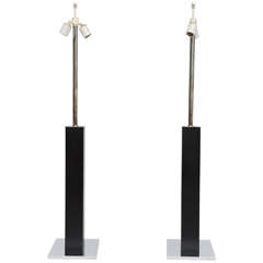 Tall Pair of Black Leather-Wrapped Nessen Lamps