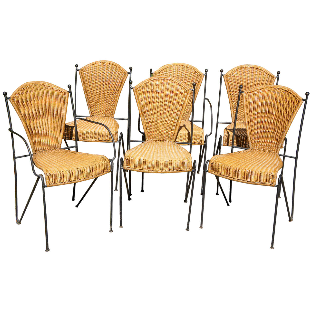 Frederick Weinberg Iron and Rattan Chair Set For Sale