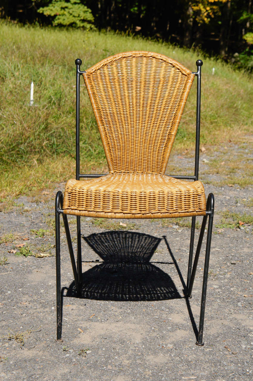 Mid-Century Modern Frederick Weinberg Iron and Rattan Chair Set For Sale