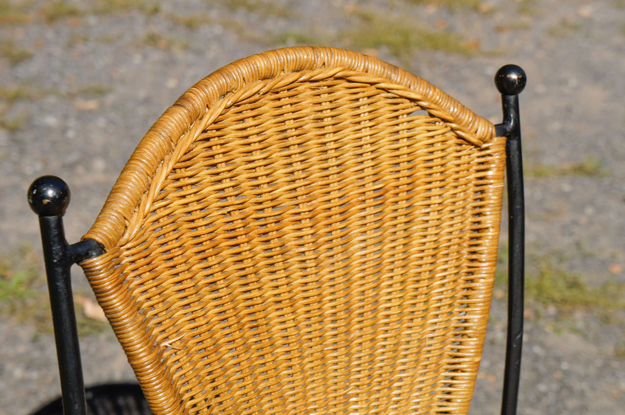 Mid-20th Century Frederick Weinberg Iron and Rattan Chair Set For Sale