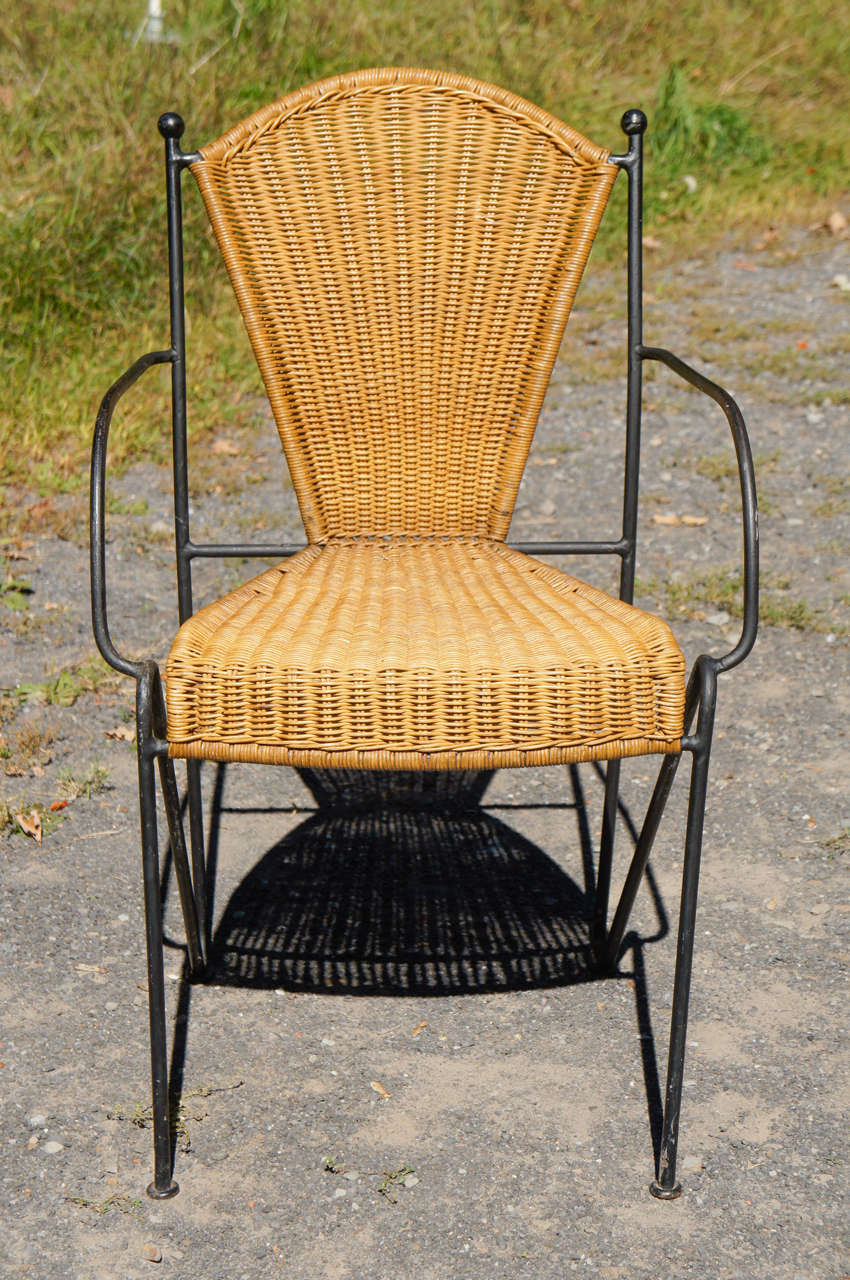 Frederick Weinberg Iron and Rattan Chair Set For Sale at 1stDibs