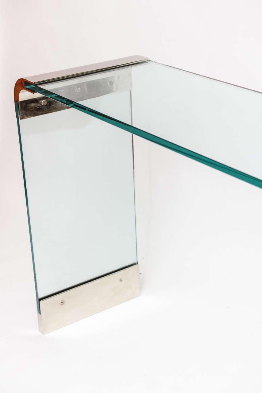 Mid Century Modern Pace Collection Glass / Nickel Waterfall Console In Excellent Condition For Sale In Miami, FL