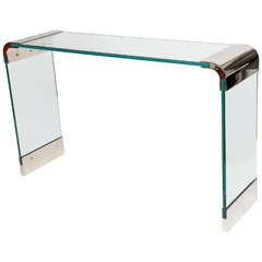 Mid Century Modern Pace Collection Glass / Nickel Waterfall Console