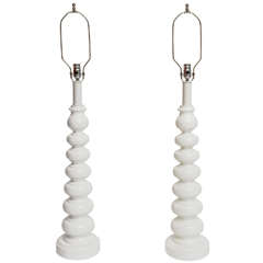 Whimsical Turned Wood 1960, s Large Lamps