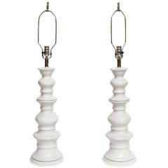 1960s Italian White Sculptural Porcelain Hollywood Regency Lamps 3
