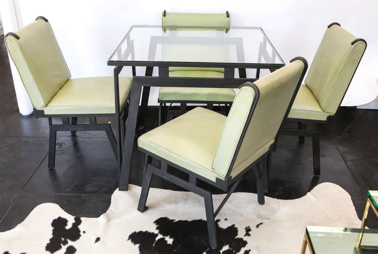 Mid-20th Century Original Walter Lamb for Pacific:  Iron table and Four Chairs, 1950s