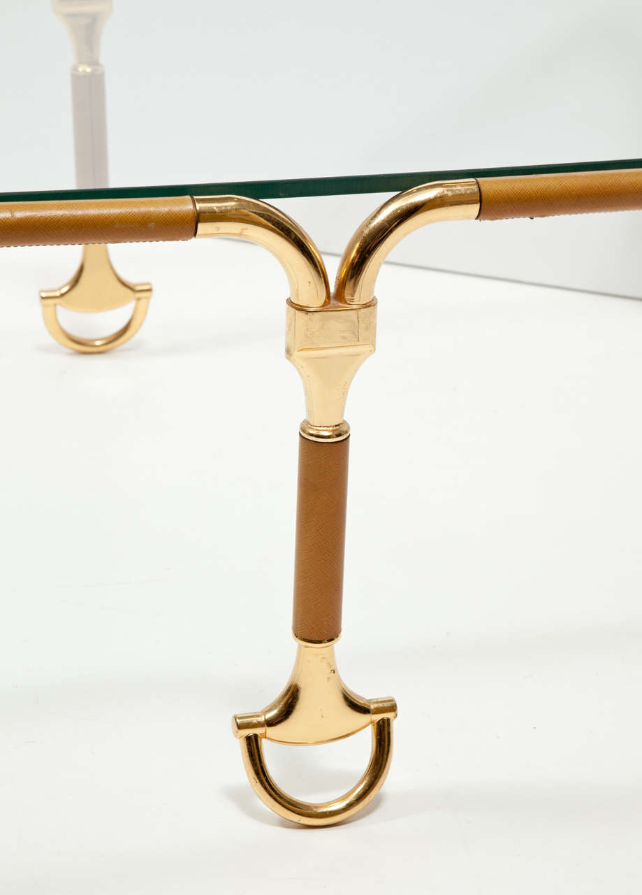 Rare Gucci Italian Leather Cocktail Table with Gold-Plated Equestrian Hardware 1