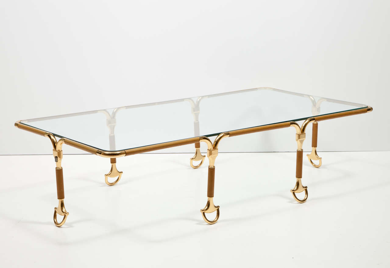 Rare Gucci Italian Leather Cocktail Table with Gold-Plated Equestrian Hardware 2
