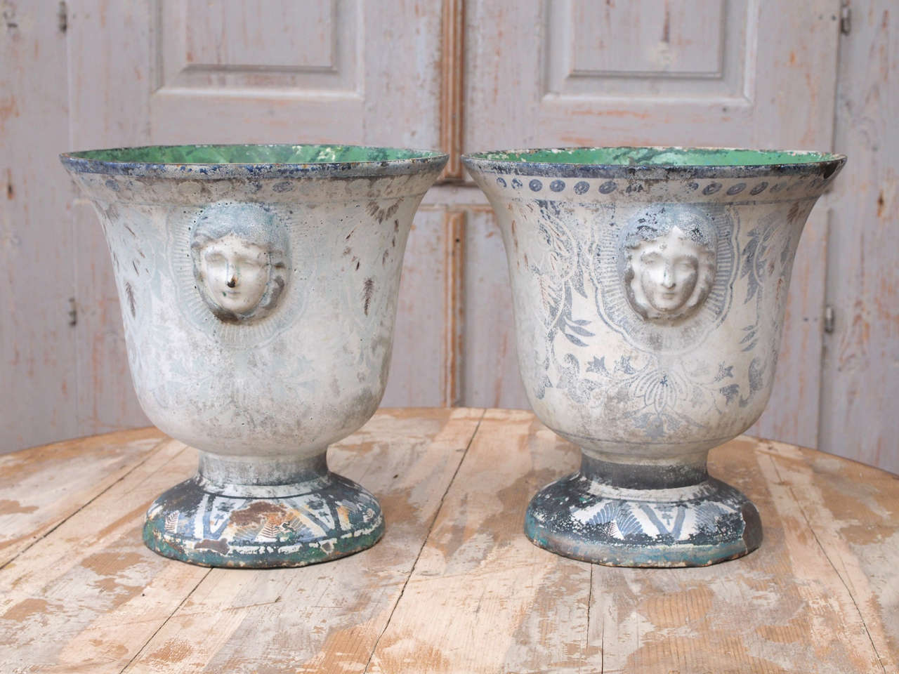 French Enameled Garden Urns