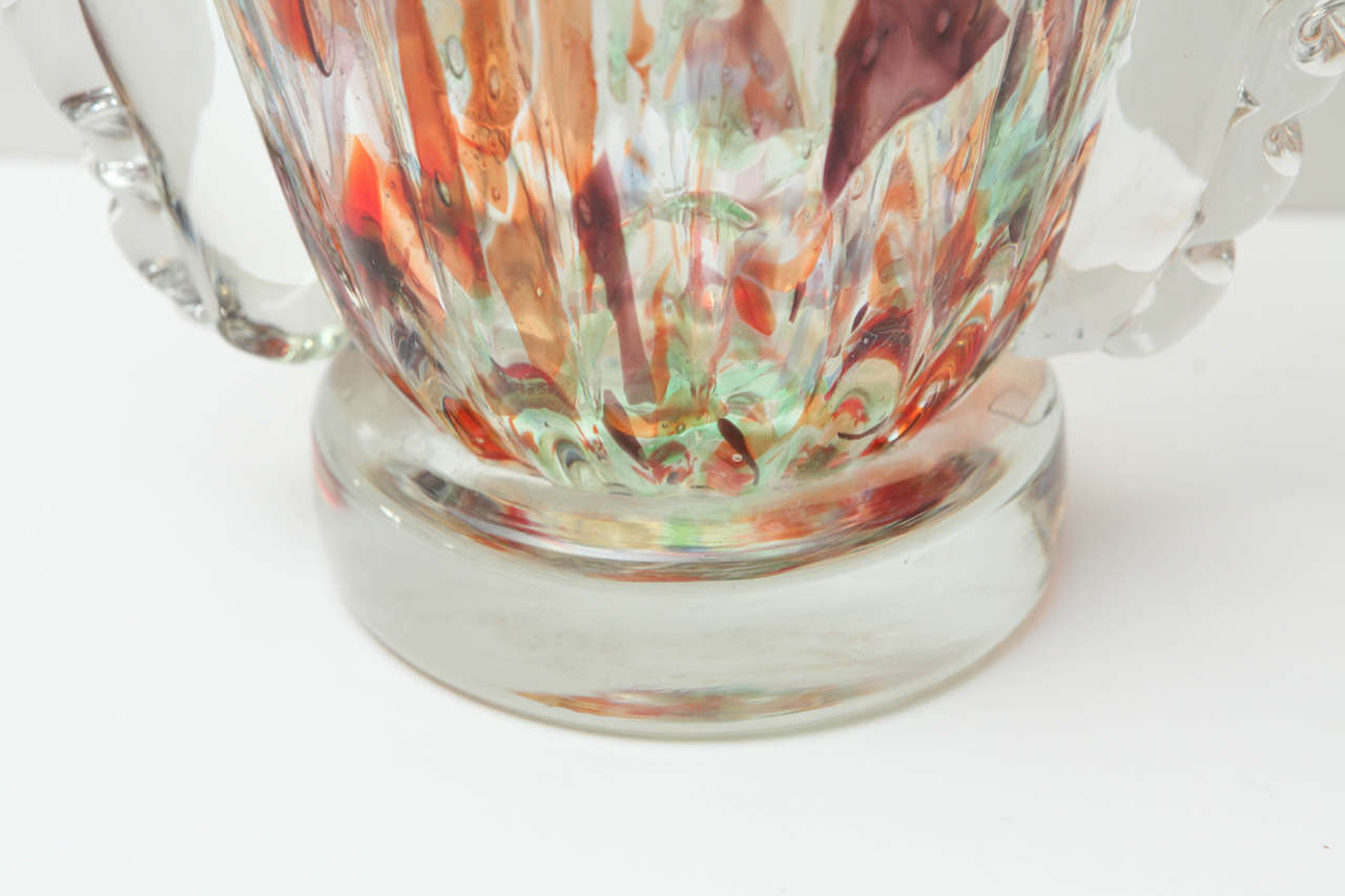 Glass Generously Proportioned Multicolored Vase with Handles, circa 1905