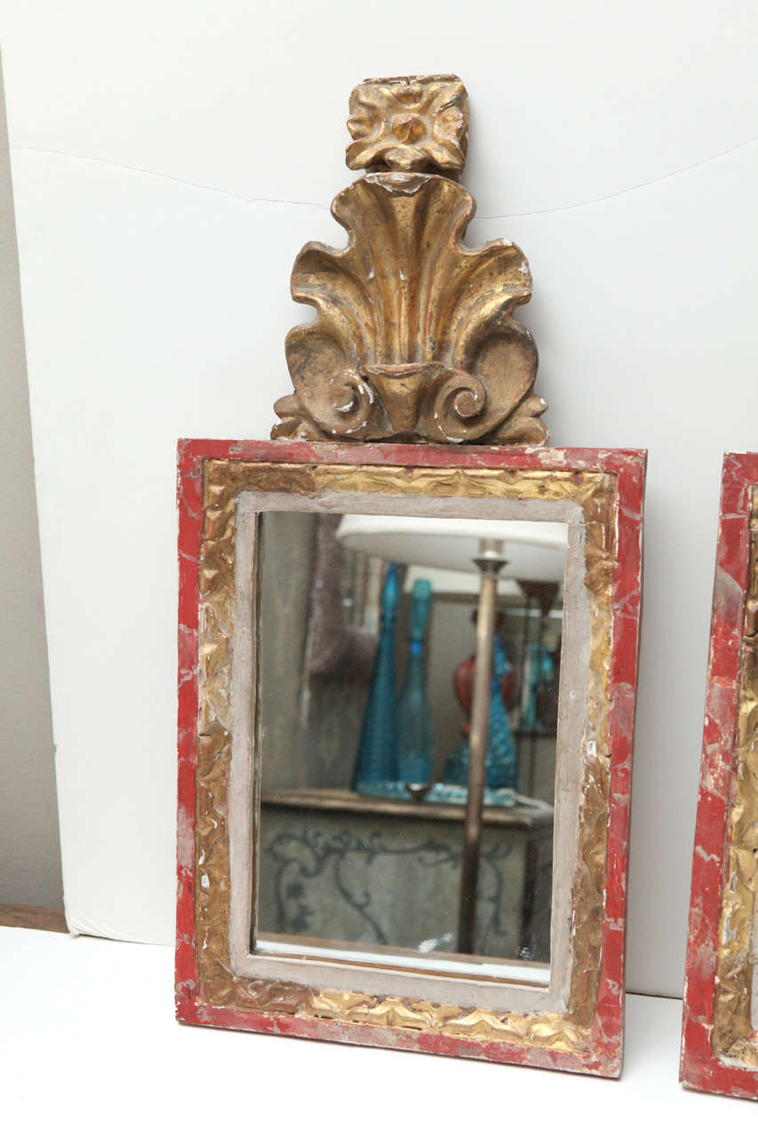 Pair of Small 18th Century Hand-Carved Mirrors In Good Condition In Los Angeles, CA