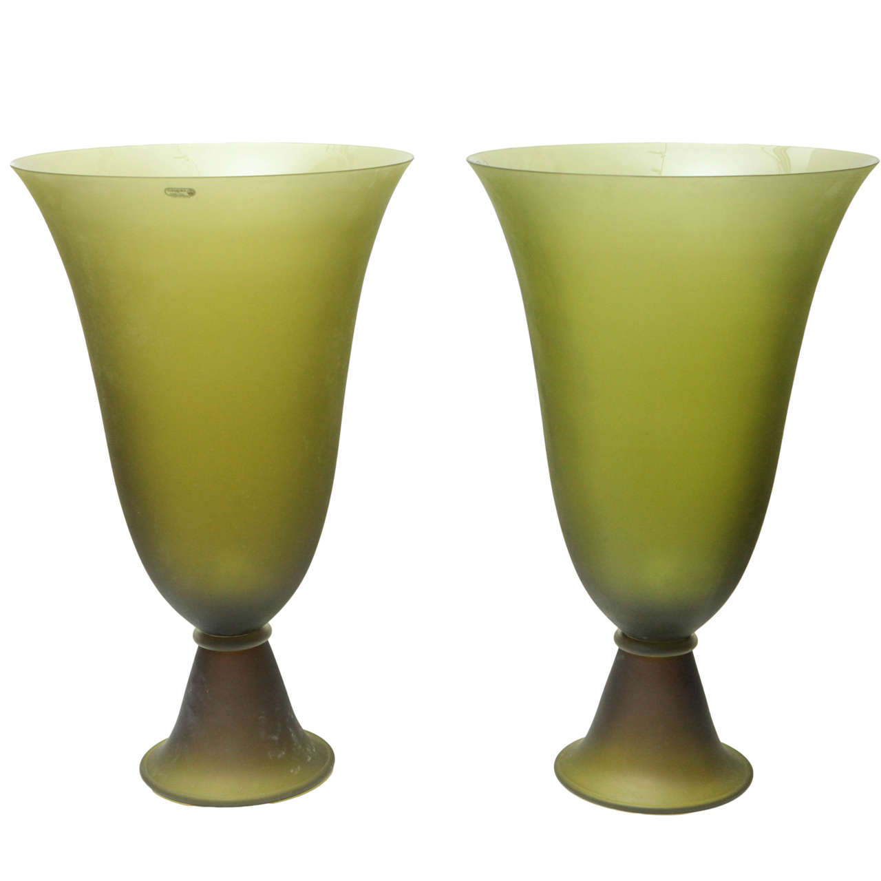 Pair of Seguso Apple Green Vases For Sale at 1stDibs