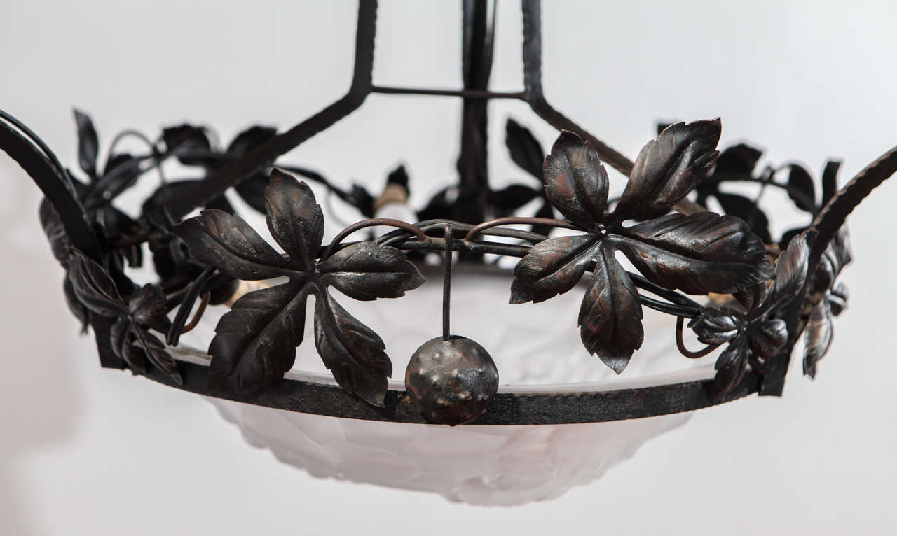 Glass French Iron Chandelier For Sale