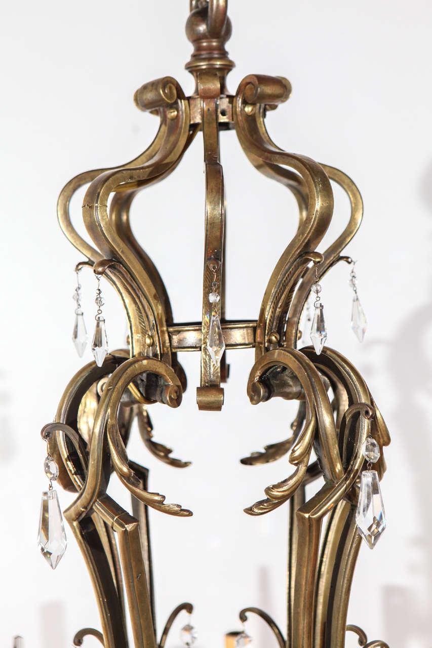 Unknown European Bronze and Crystal Chandelier For Sale