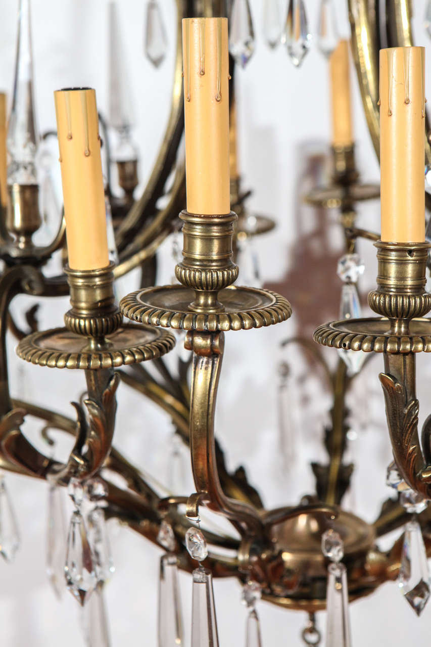 European Bronze and Crystal Chandelier For Sale 1