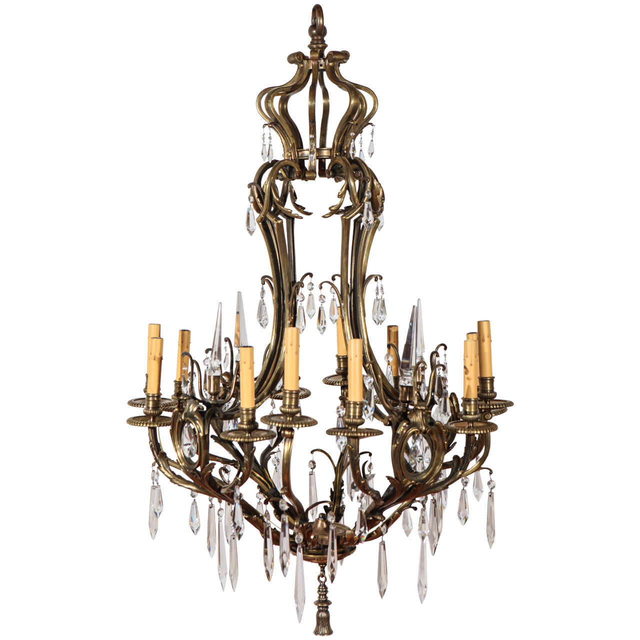 European Bronze and Crystal Chandelier For Sale