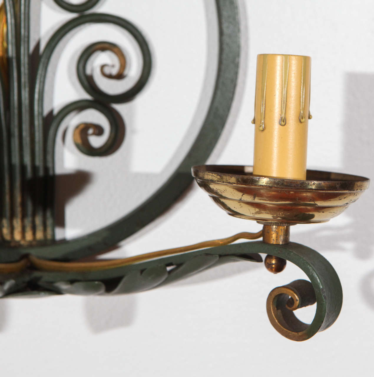 Brass Pair of French Moderne Sconces For Sale