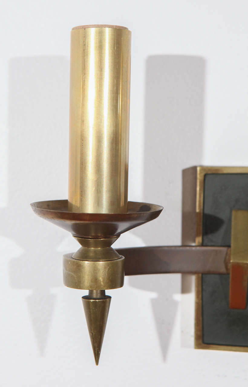 Mid-20th Century Pair of French Modern Double Sconces For Sale