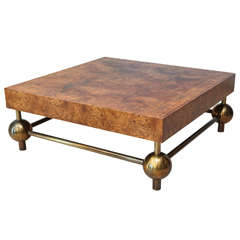 Square Olive Burl and Brass Coffee Table