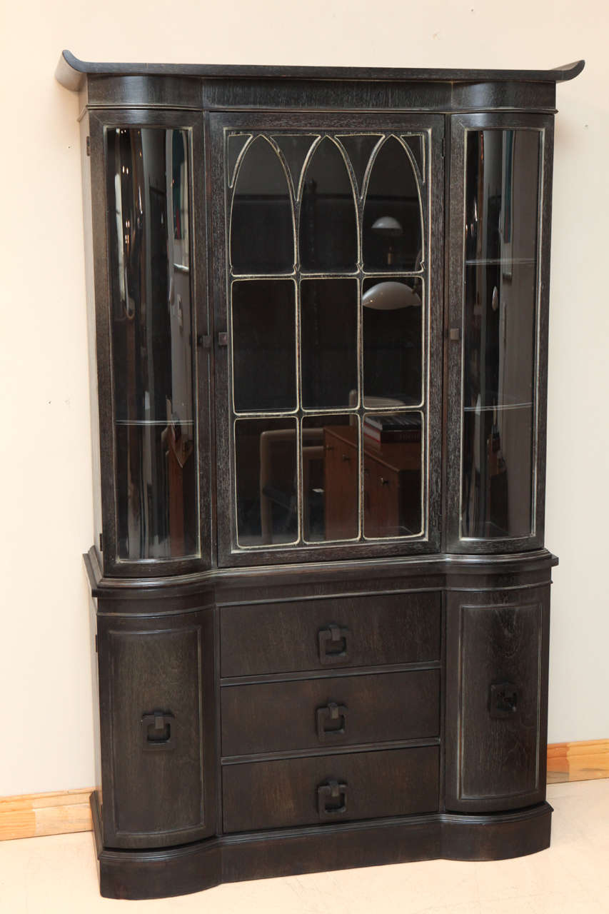 Tall Cerused Oak Display Cabinet by NY Decorator James Mont