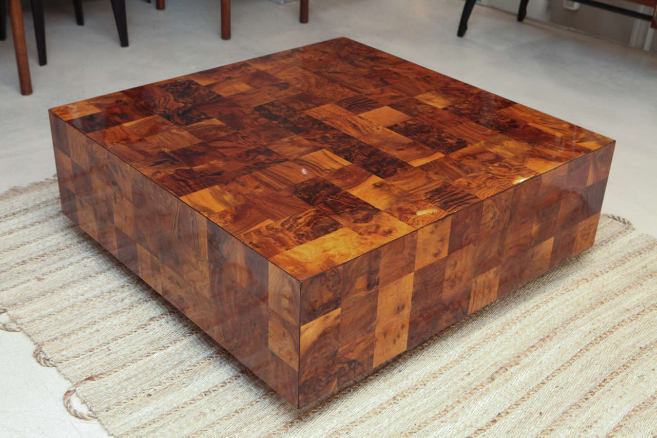 Patchwork style burl square Paul Evans for Directional coffee table.