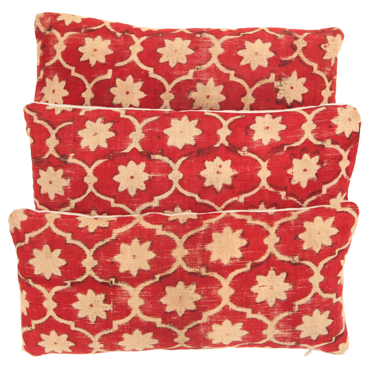 Antique Indian Kalamkari Fabric Lumbar Pillows For Sale