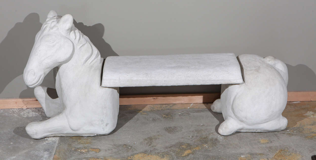 Cement garden horse bench.